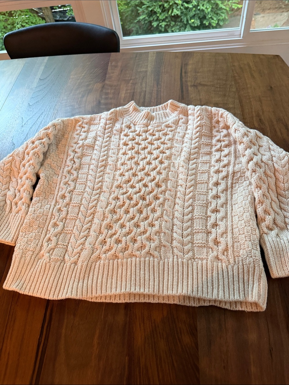 Amour Vert Cream Cable Knit Crewneck Sweater 100% Wool